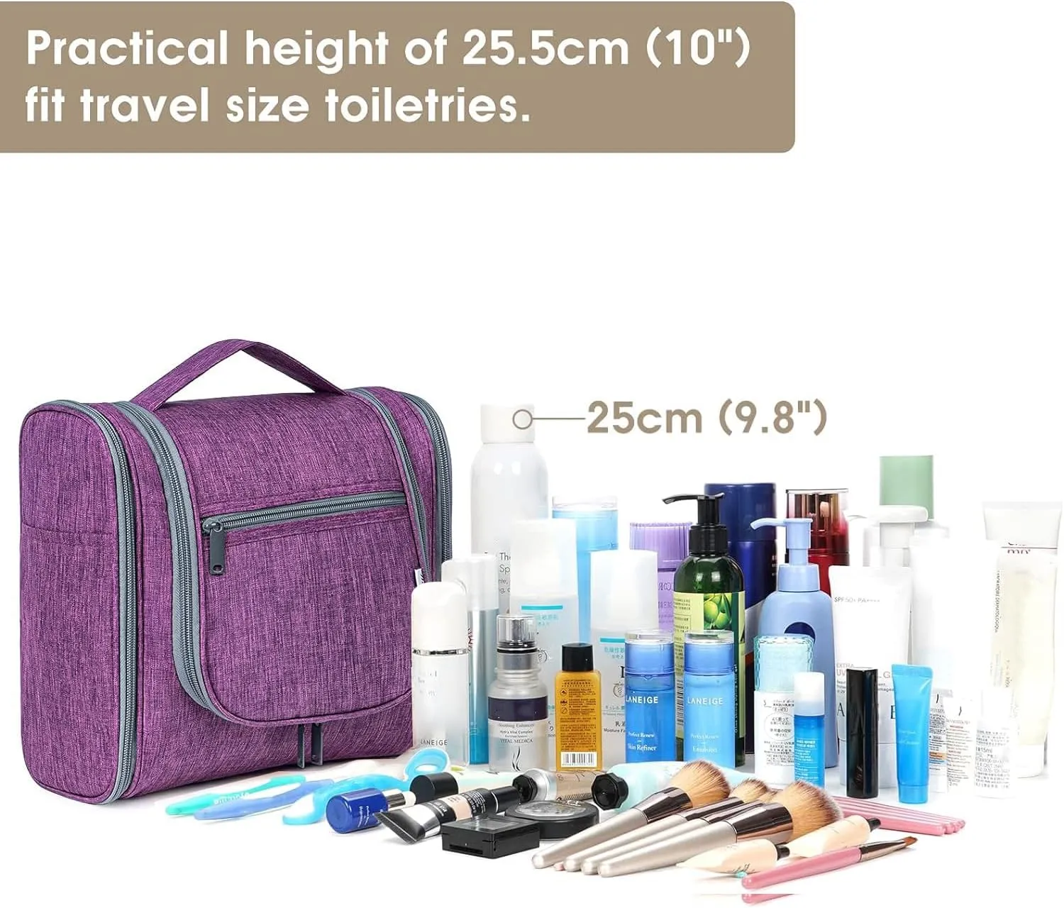 Hanging Toiletry Bag for Women Travel Makeup Bag Organizer Toiletries Bag for Cosmetics Essentials Accessories (Large, Dark Purple)