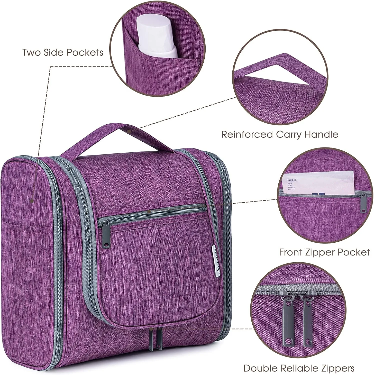 Hanging Toiletry Bag for Women Travel Makeup Bag Organizer Toiletries Bag for Cosmetics Essentials Accessories (Large, Dark Purple)