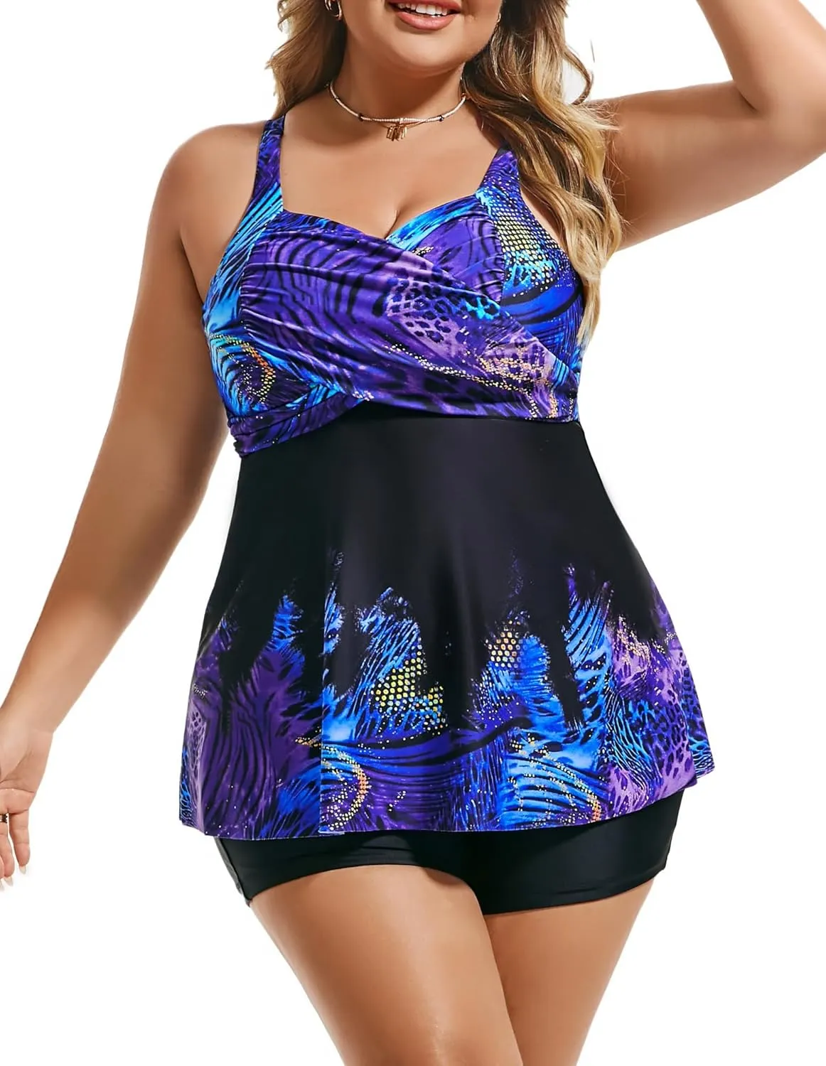 Hanna Nikole Women's Plus Size Tankini Swimsuits Twist Front Two Piece Bathing Suits with Shorts
