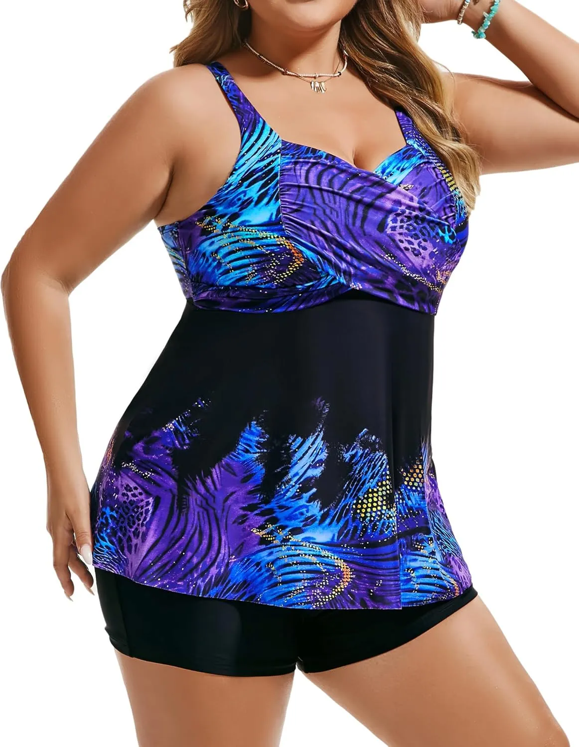 Hanna Nikole Women's Plus Size Tankini Swimsuits Twist Front Two Piece Bathing Suits with Shorts