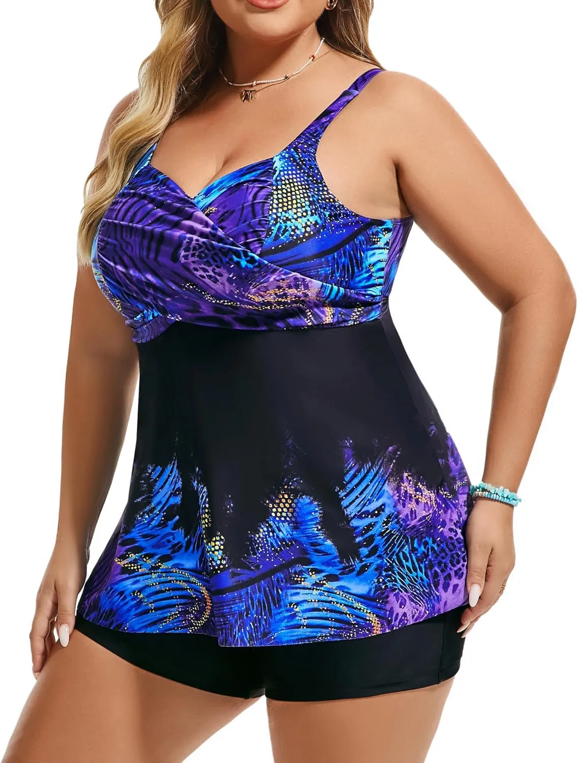 Hanna Nikole Women's Plus Size Tankini Swimsuits Twist Front Two Piece Bathing Suits with Shorts