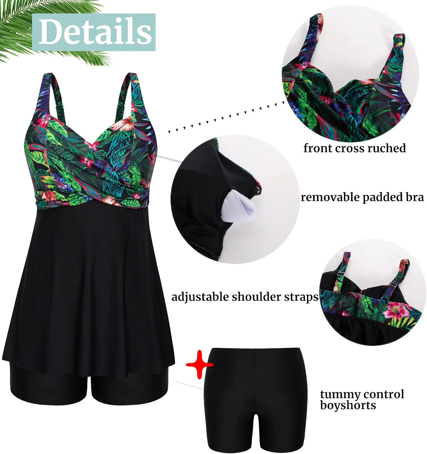 Hanna Nikole Women's Plus Size Tankini Swimsuits Twist Front Two Piece Bathing Suits with Shorts