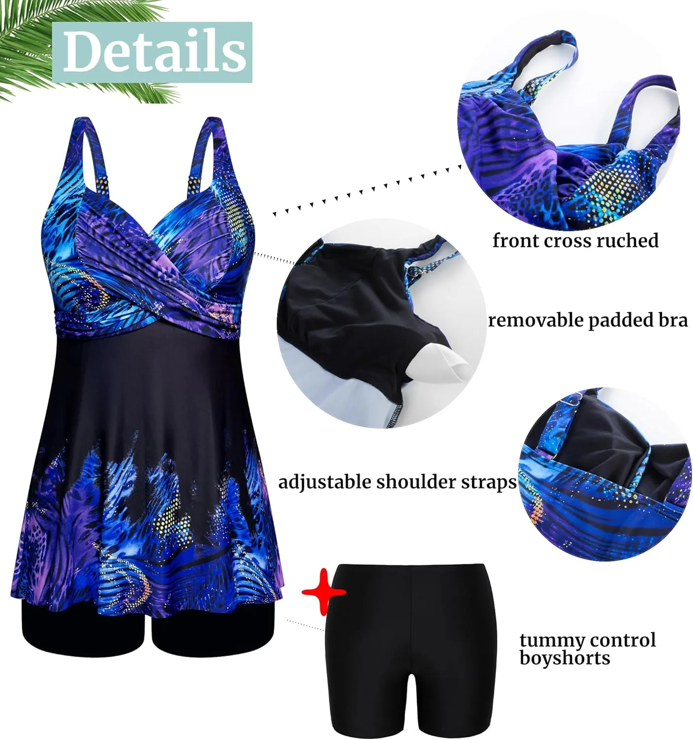 Hanna Nikole Women's Plus Size Tankini Swimsuits Twist Front Two Piece Bathing Suits with Shorts