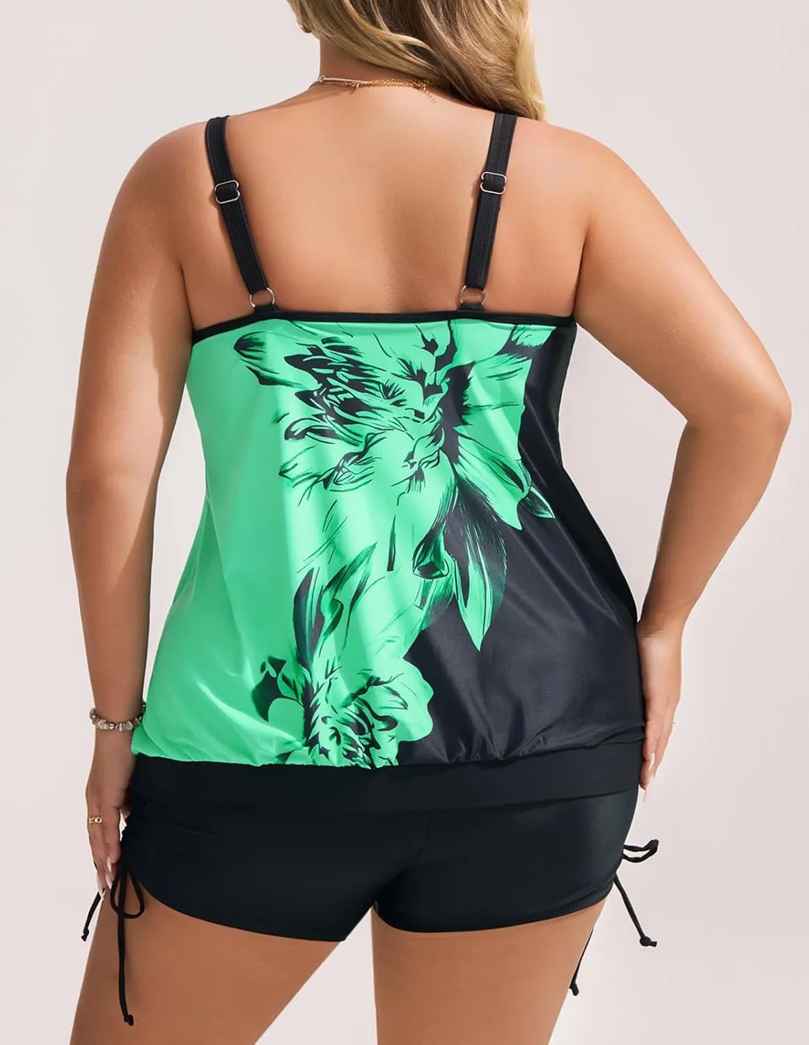 Hanna Nikole Womens Plus Size Tankini Swimsuits Two Piece Tummy Control Bathing Suits Blouson Swim Tank Top with Boy Shorts
