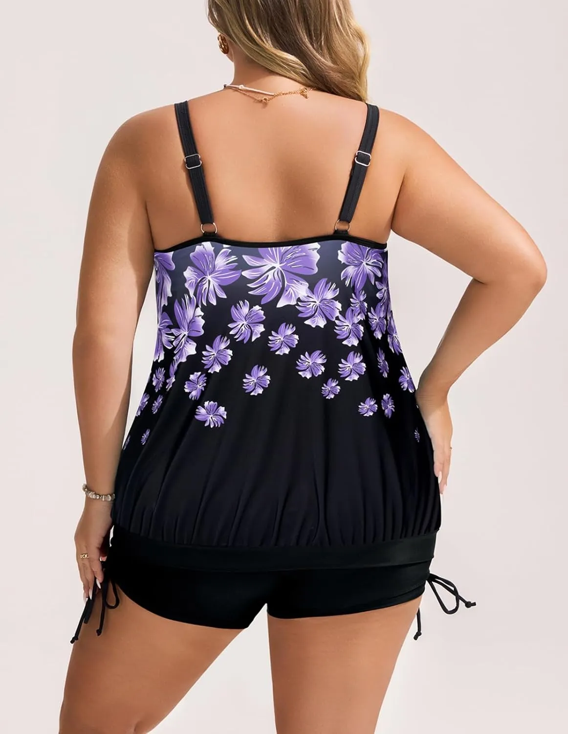 Hanna Nikole Womens Plus Size Tankini Swimsuits Two Piece Tummy Control Bathing Suits Blouson Swim Tank Top with Boy Shorts