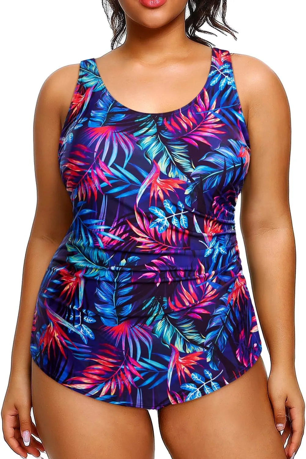 Holipick Plus Size Sarong One Piece Swimsuit for Women Tummy Control Bathing Suit Ruched Backless Swimwear