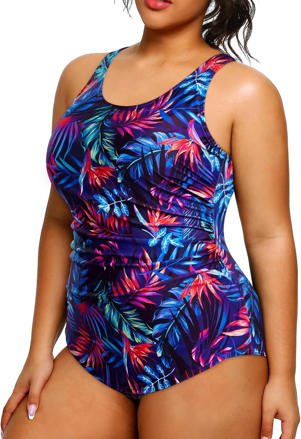 Holipick Plus Size Sarong One Piece Swimsuit for Women Tummy Control Bathing Suit Ruched Backless Swimwear