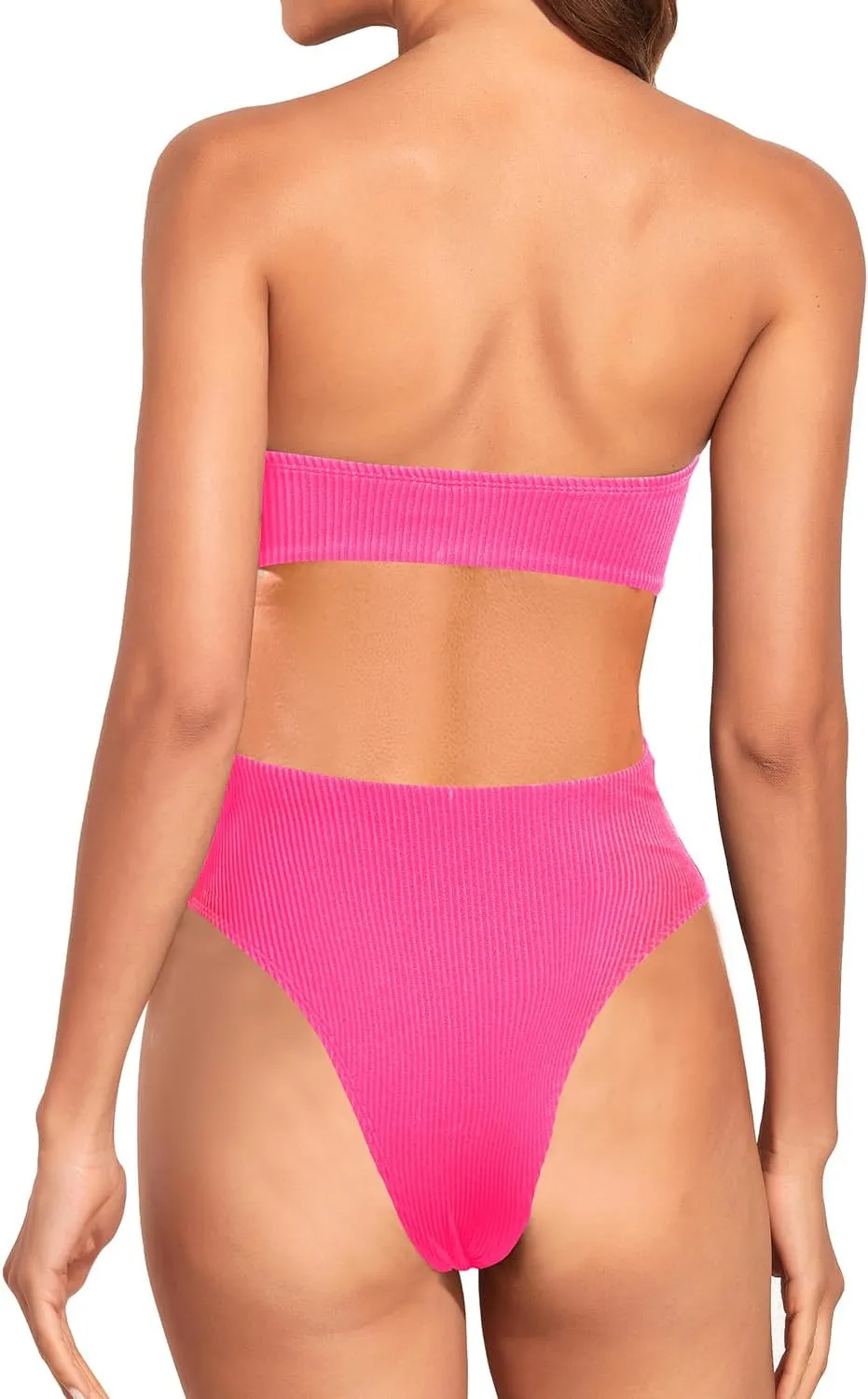 Holipick Ribbed Strapless Cheeky One Piece Swimsuit for Women Bandeau Bathing Suit Sexy Halter High Cut Swimwear