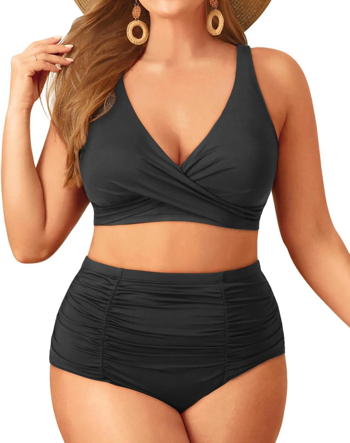 Holipick Two Piece Plus Size Swimsuits for Women High Waisted Bikini Tummy Control Bathing Suits Twist Front Swimwear
