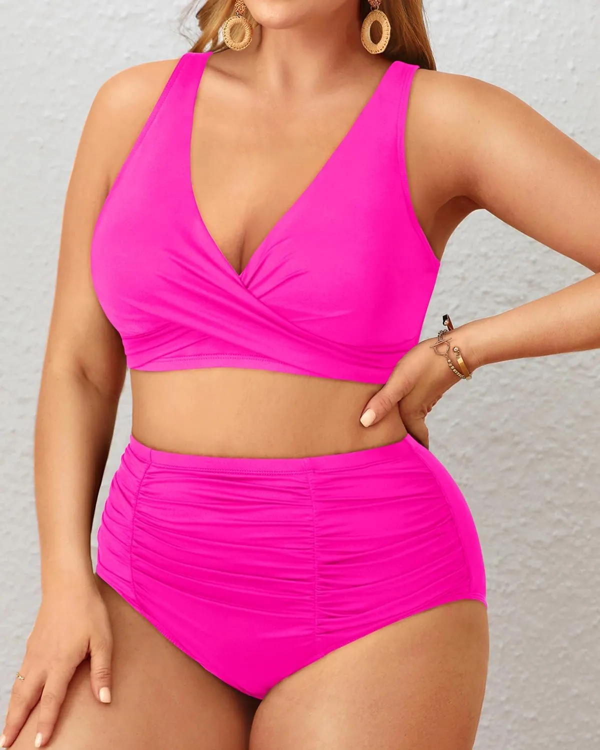 Holipick Two Piece Plus Size Swimsuits for Women High Waisted Bikini Tummy Control Bathing Suits Twist Front Swimwear