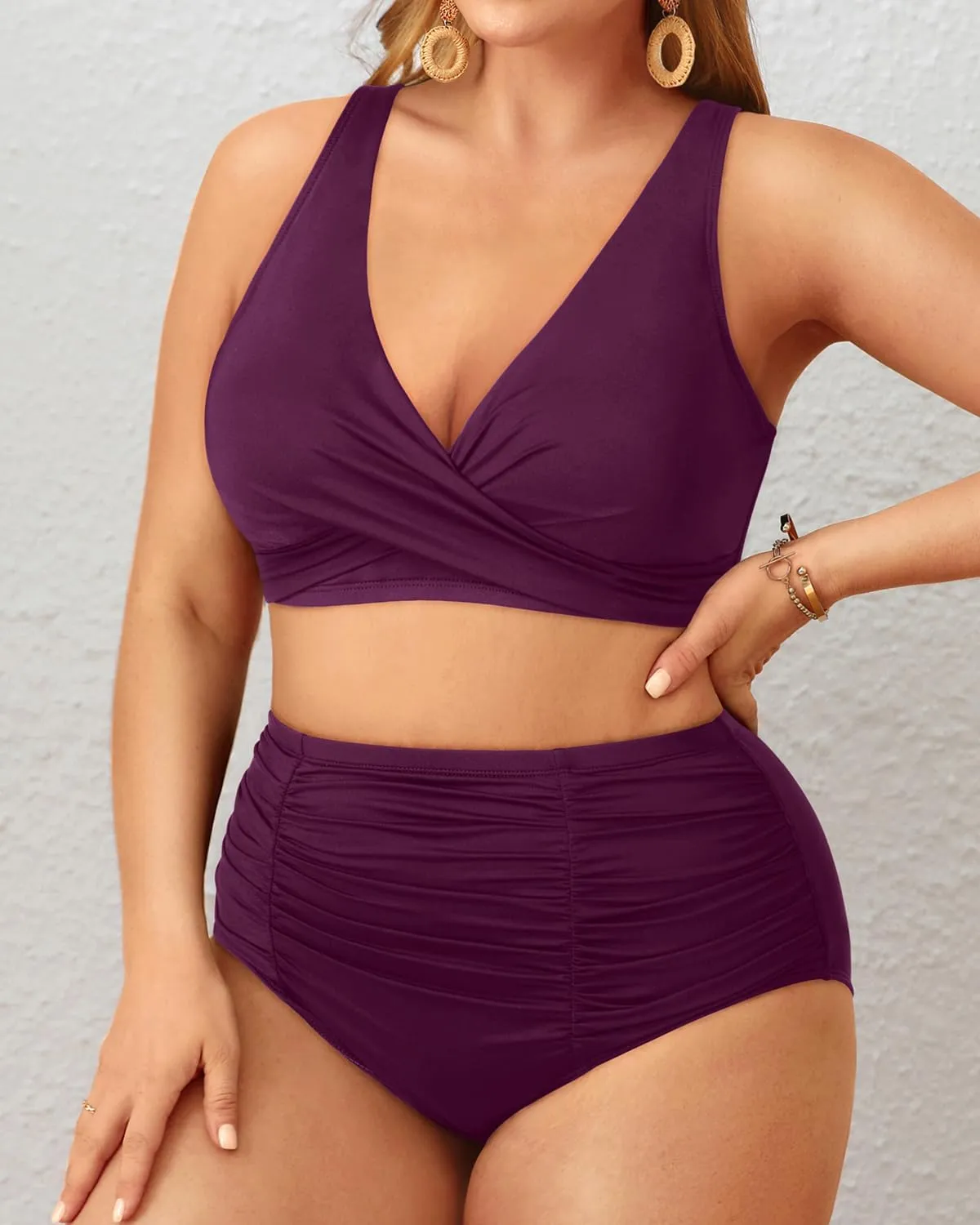 Holipick Two Piece Plus Size Swimsuits for Women High Waisted Bikini Tummy Control Bathing Suits Twist Front Swimwear