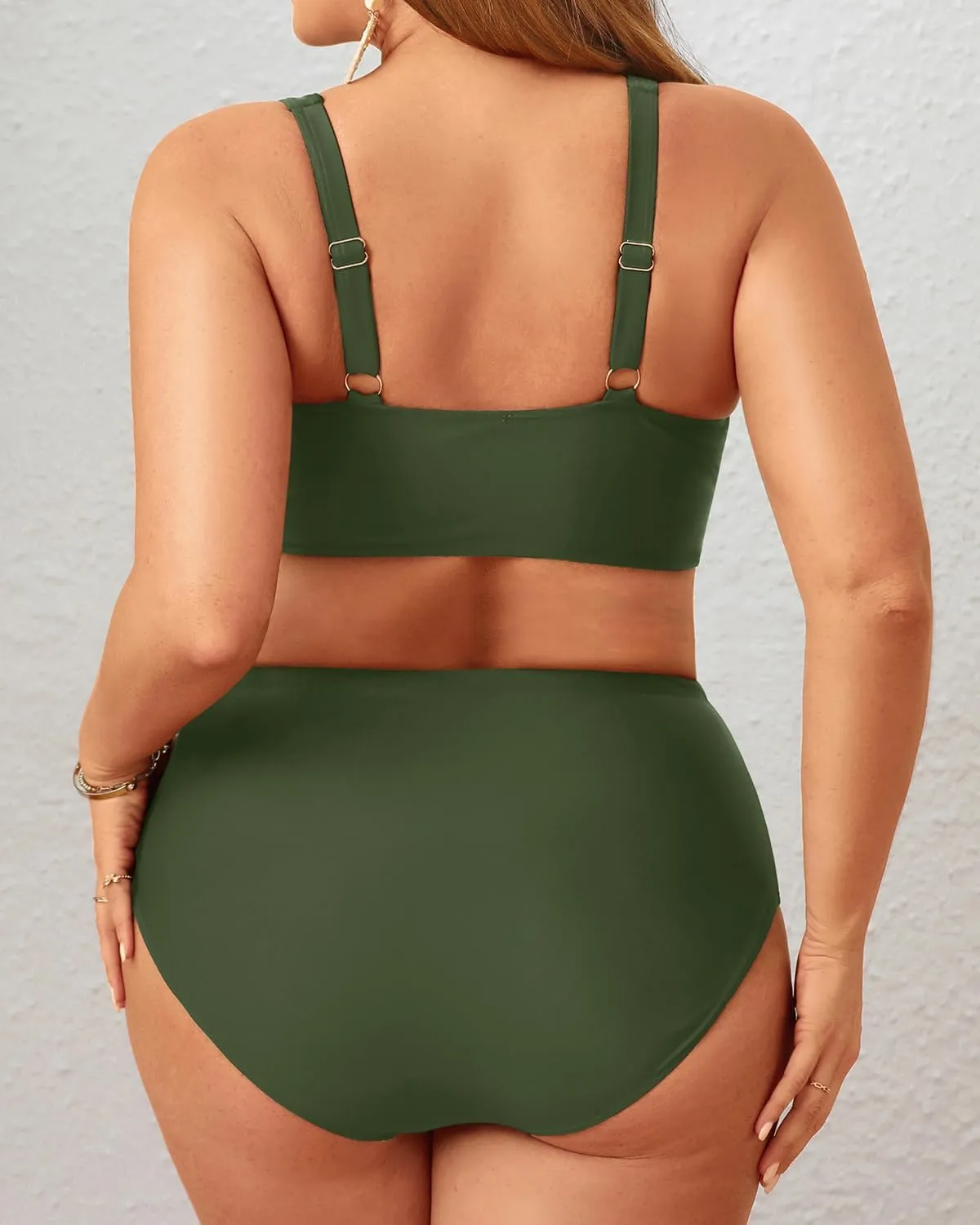 Holipick Two Piece Plus Size Swimsuits for Women High Waisted Bikini Tummy Control Bathing Suits Twist Front Swimwear