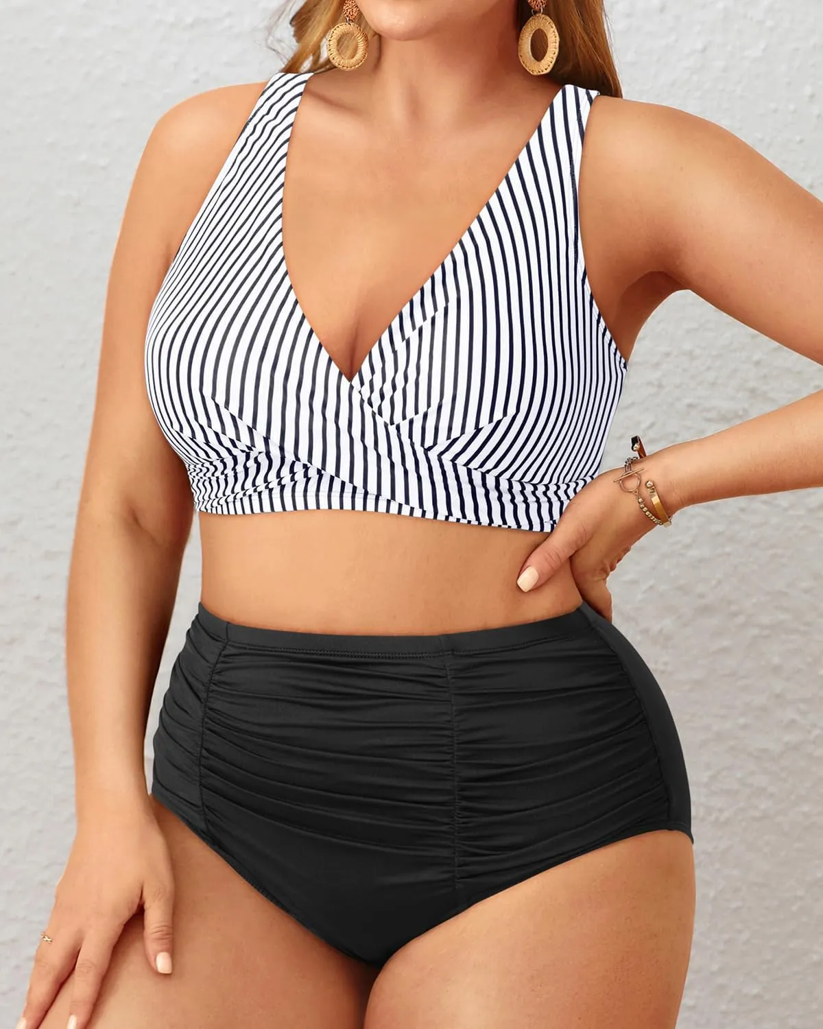 Holipick Two Piece Plus Size Swimsuits for Women High Waisted Bikini Tummy Control Bathing Suits Twist Front Swimwear