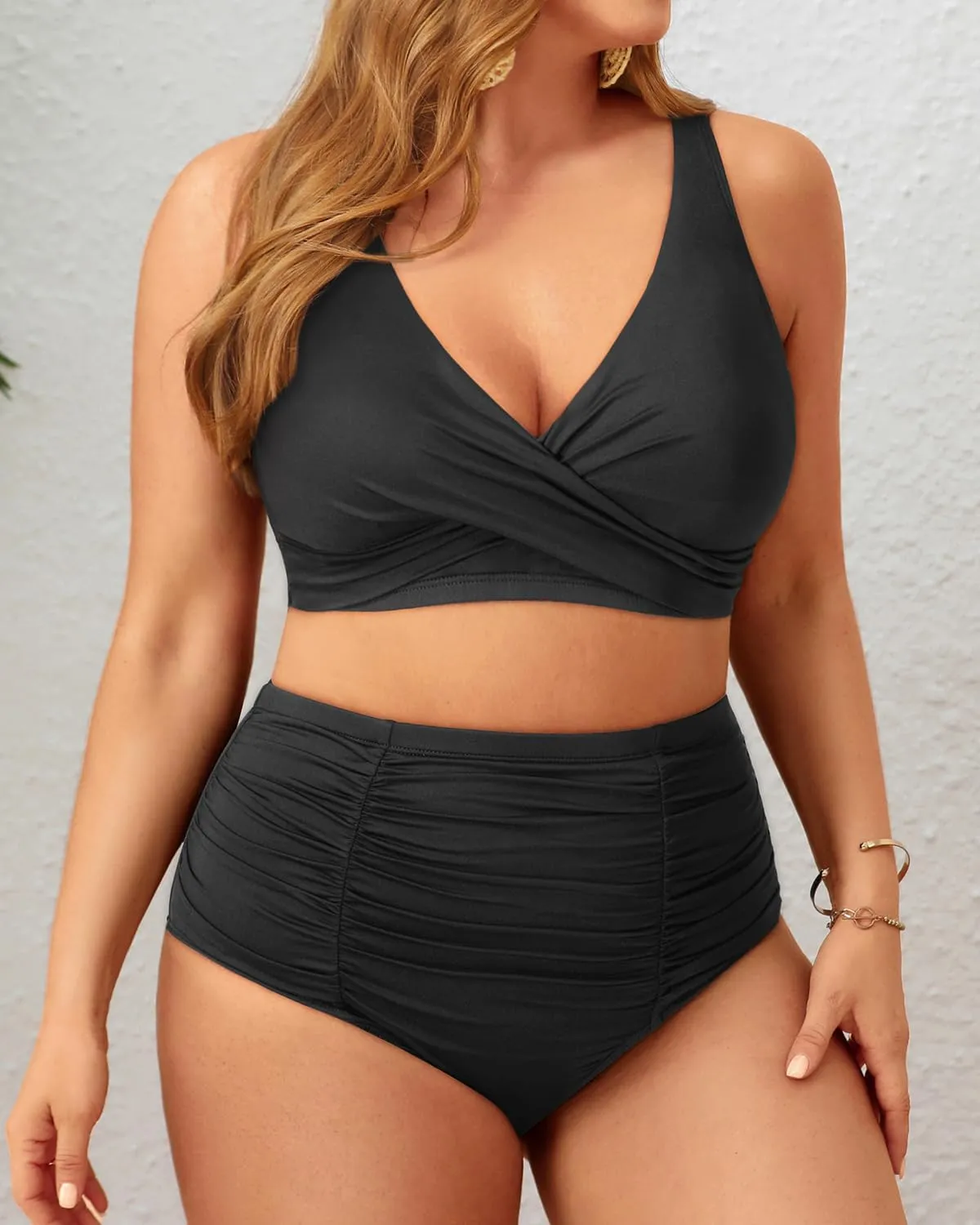 Holipick Two Piece Plus Size Swimsuits for Women High Waisted Bikini Tummy Control Bathing Suits Twist Front Swimwear