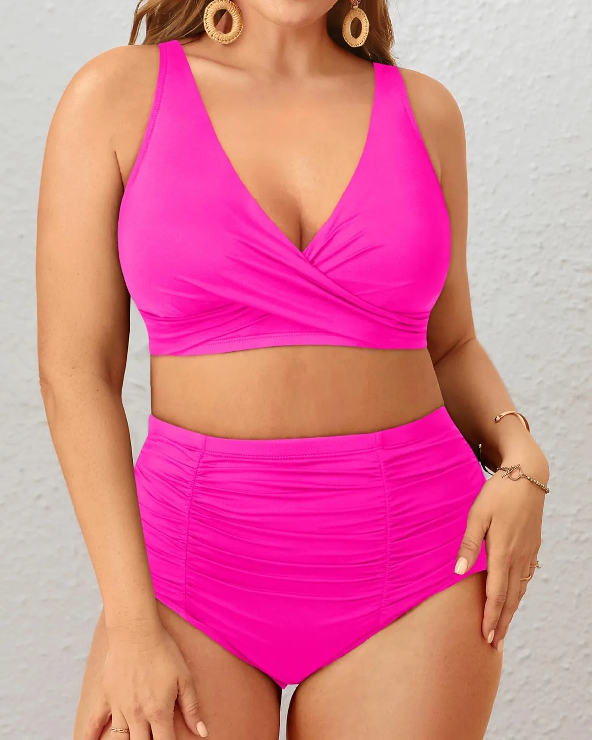 Holipick Two Piece Plus Size Swimsuits for Women High Waisted Bikini Tummy Control Bathing Suits Twist Front Swimwear