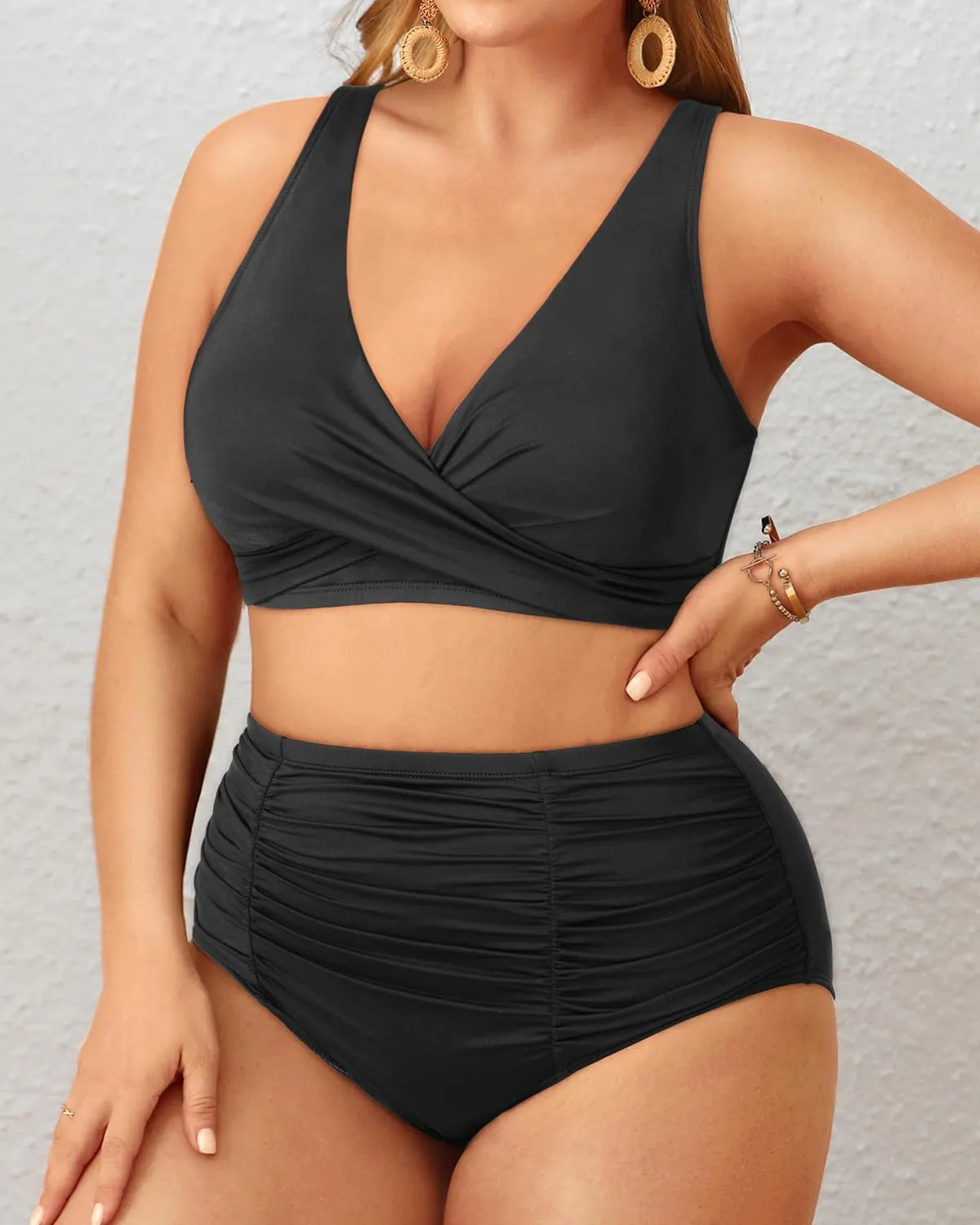 Holipick Two Piece Plus Size Swimsuits for Women High Waisted Bikini Tummy Control Bathing Suits Twist Front Swimwear