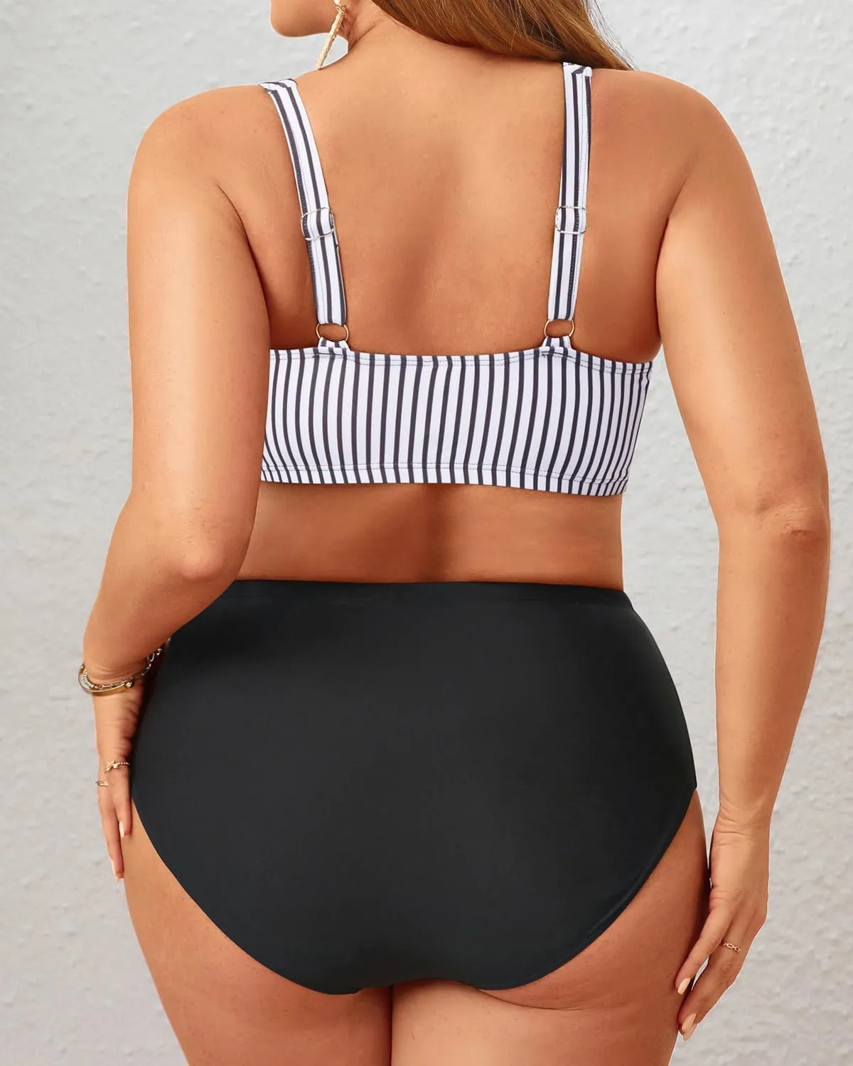 Holipick Two Piece Plus Size Swimsuits for Women High Waisted Bikini Tummy Control Bathing Suits Twist Front Swimwear