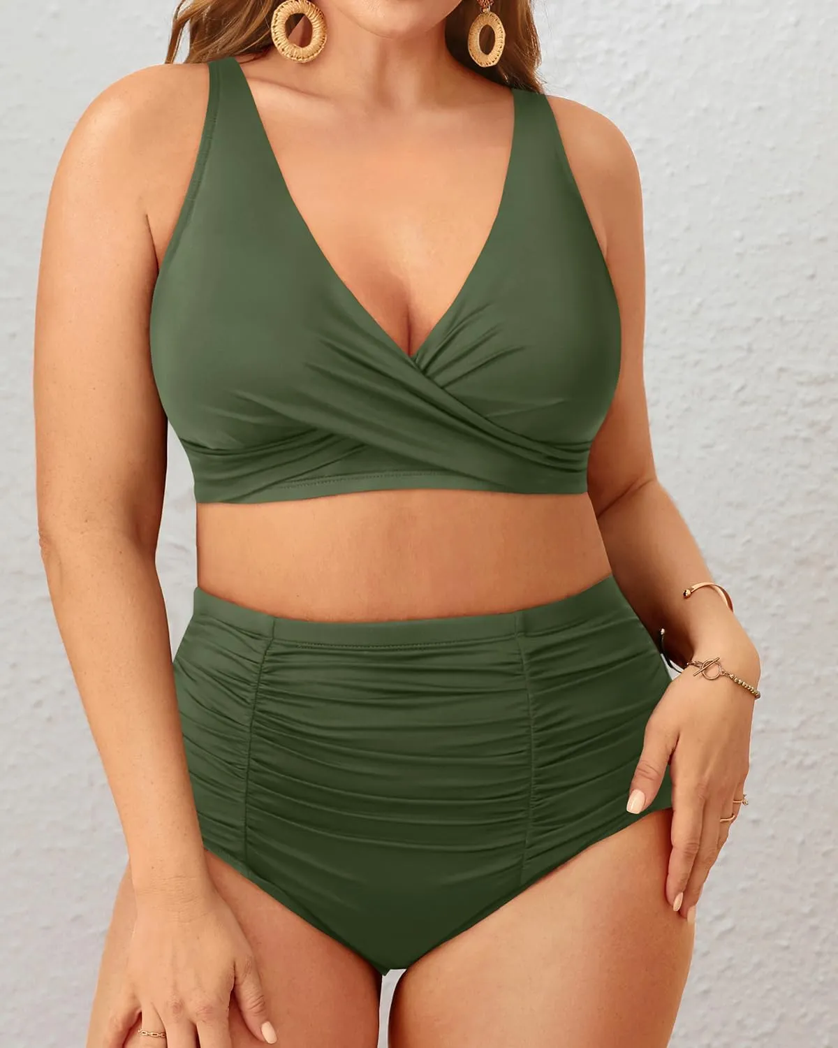 Holipick Two Piece Plus Size Swimsuits for Women High Waisted Bikini Tummy Control Bathing Suits Twist Front Swimwear