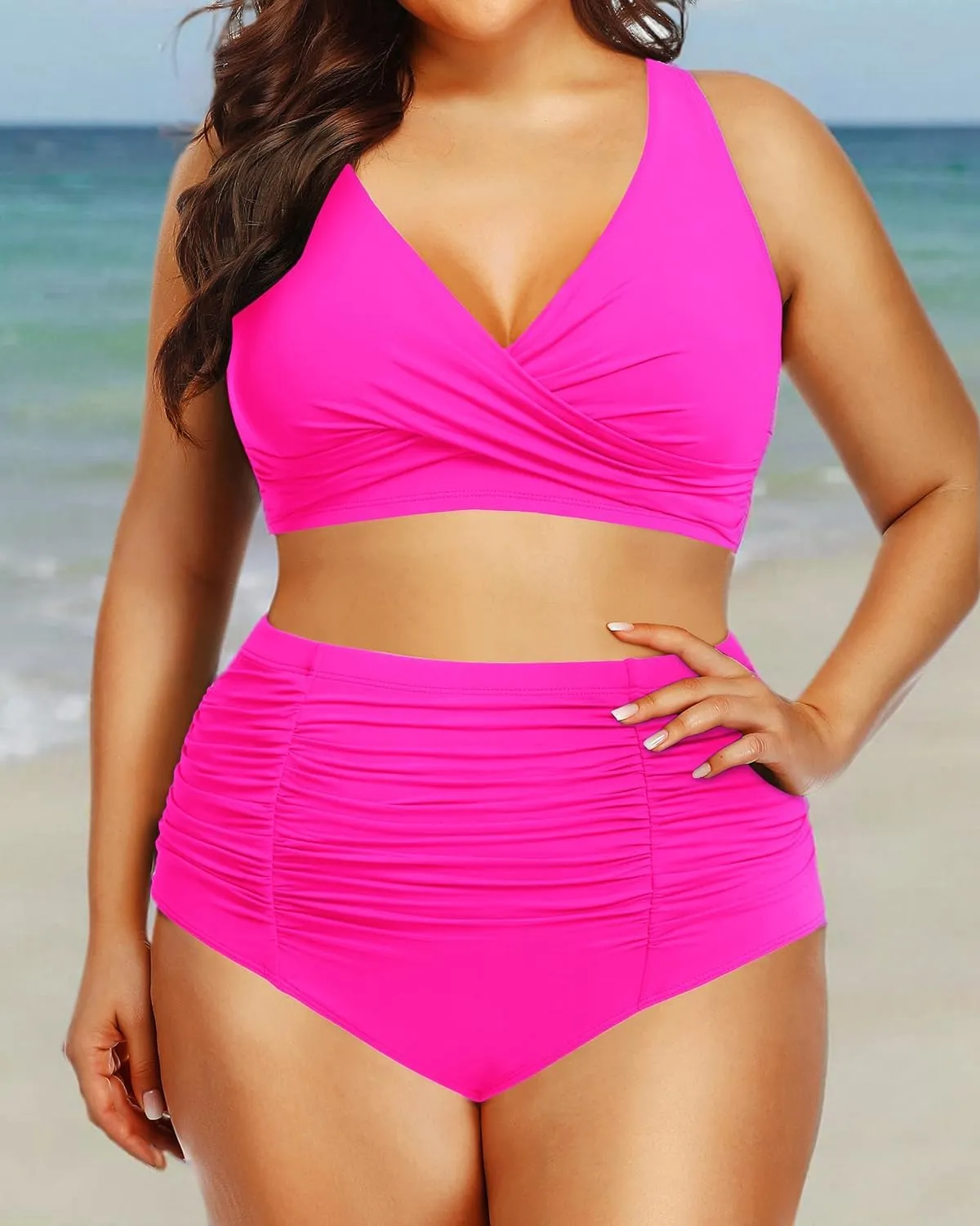 Holipick Two Piece Plus Size Swimsuits for Women High Waisted Bikini Tummy Control Bathing Suits Twist Front Swimwear