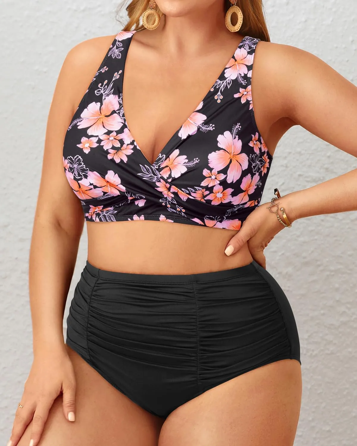 Holipick Two Piece Plus Size Swimsuits for Women High Waisted Bikini Tummy Control Bathing Suits Twist Front Swimwear