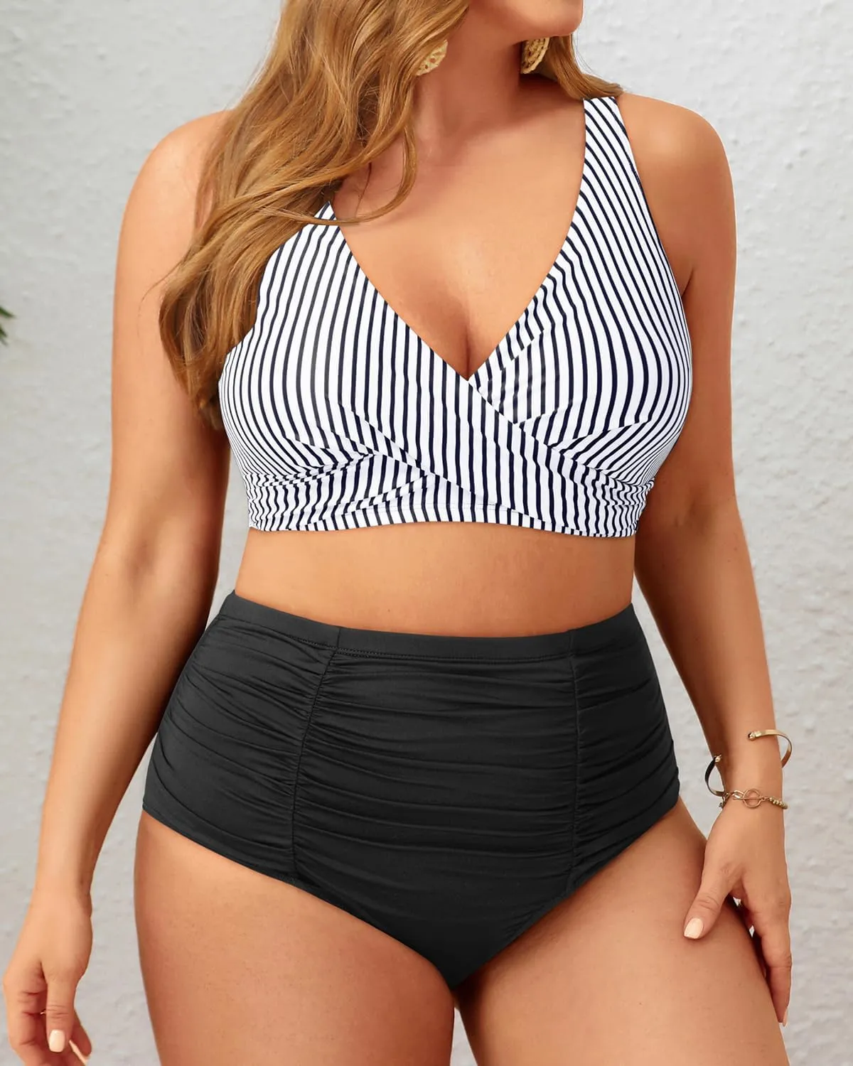 Holipick Two Piece Plus Size Swimsuits for Women High Waisted Bikini Tummy Control Bathing Suits Twist Front Swimwear
