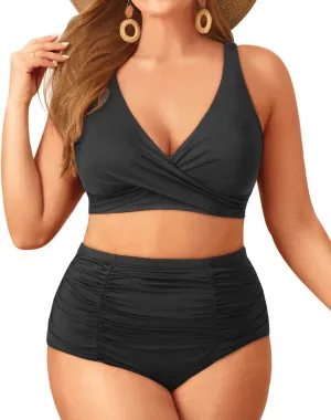 Holipick Two Piece Plus Size Swimsuits for Women High Waisted Bikini Tummy Control Bathing Suits Twist Front Swimwear