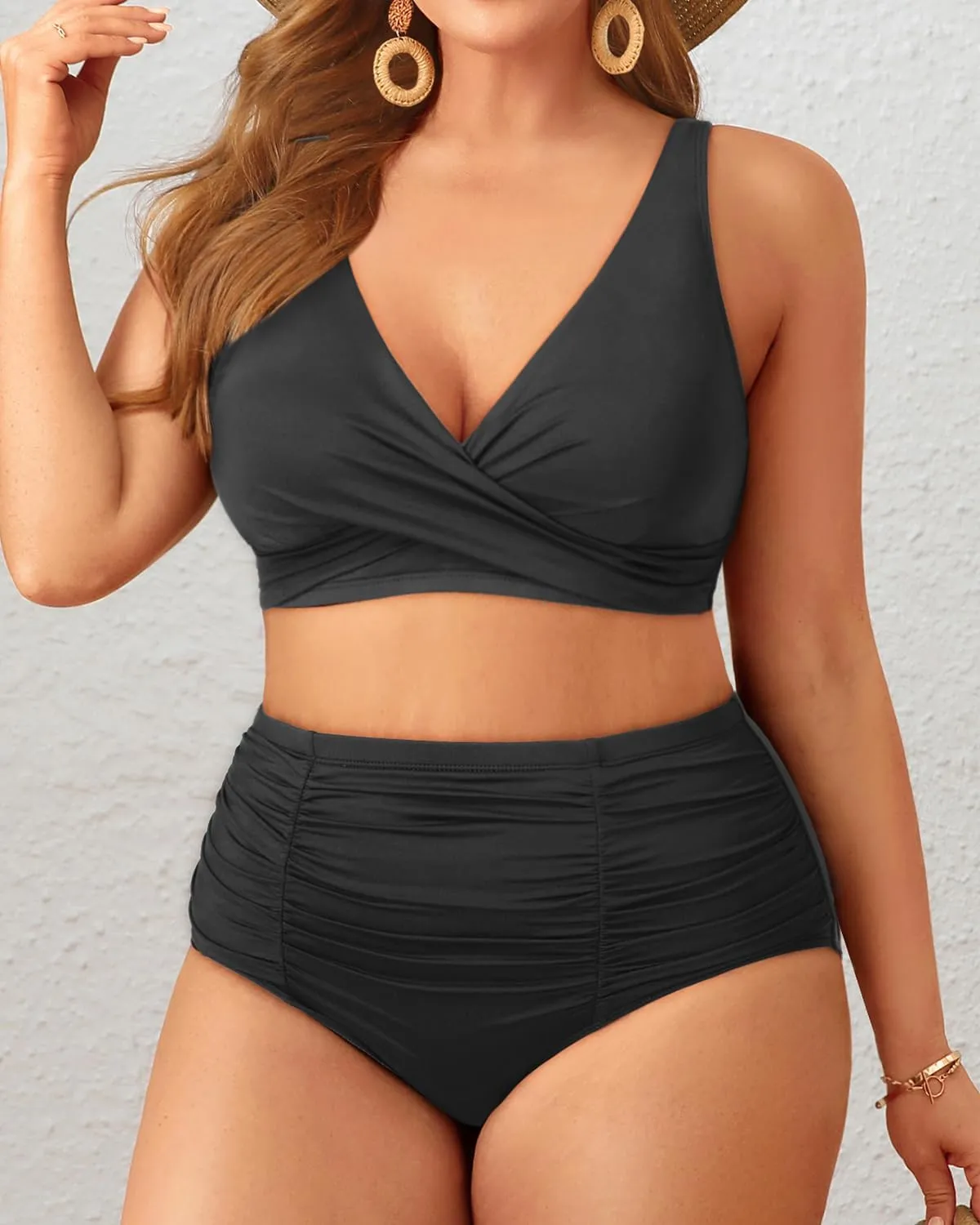 Holipick Two Piece Plus Size Swimsuits for Women High Waisted Bikini Tummy Control Bathing Suits Twist Front Swimwear