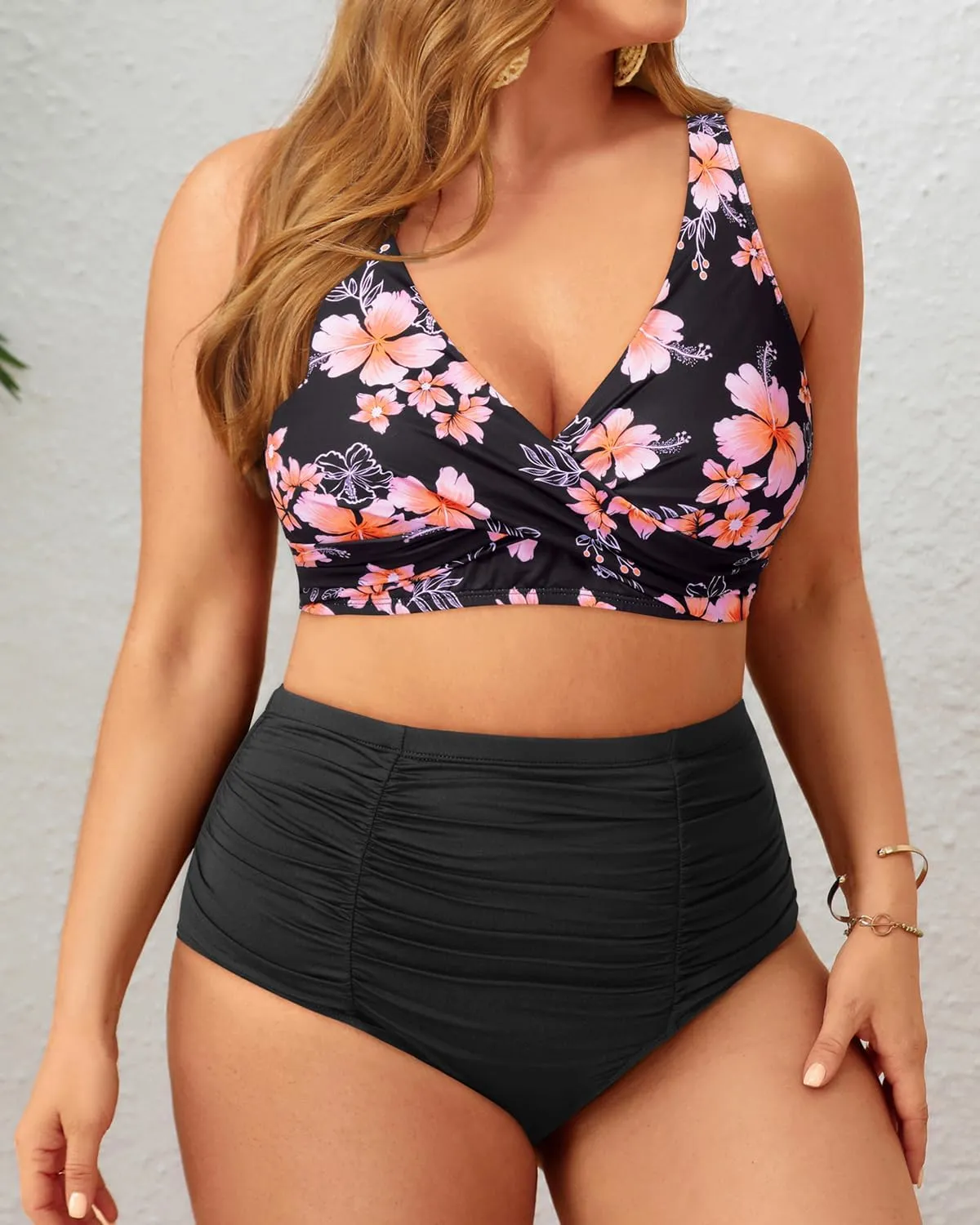 Holipick Two Piece Plus Size Swimsuits for Women High Waisted Bikini Tummy Control Bathing Suits Twist Front Swimwear