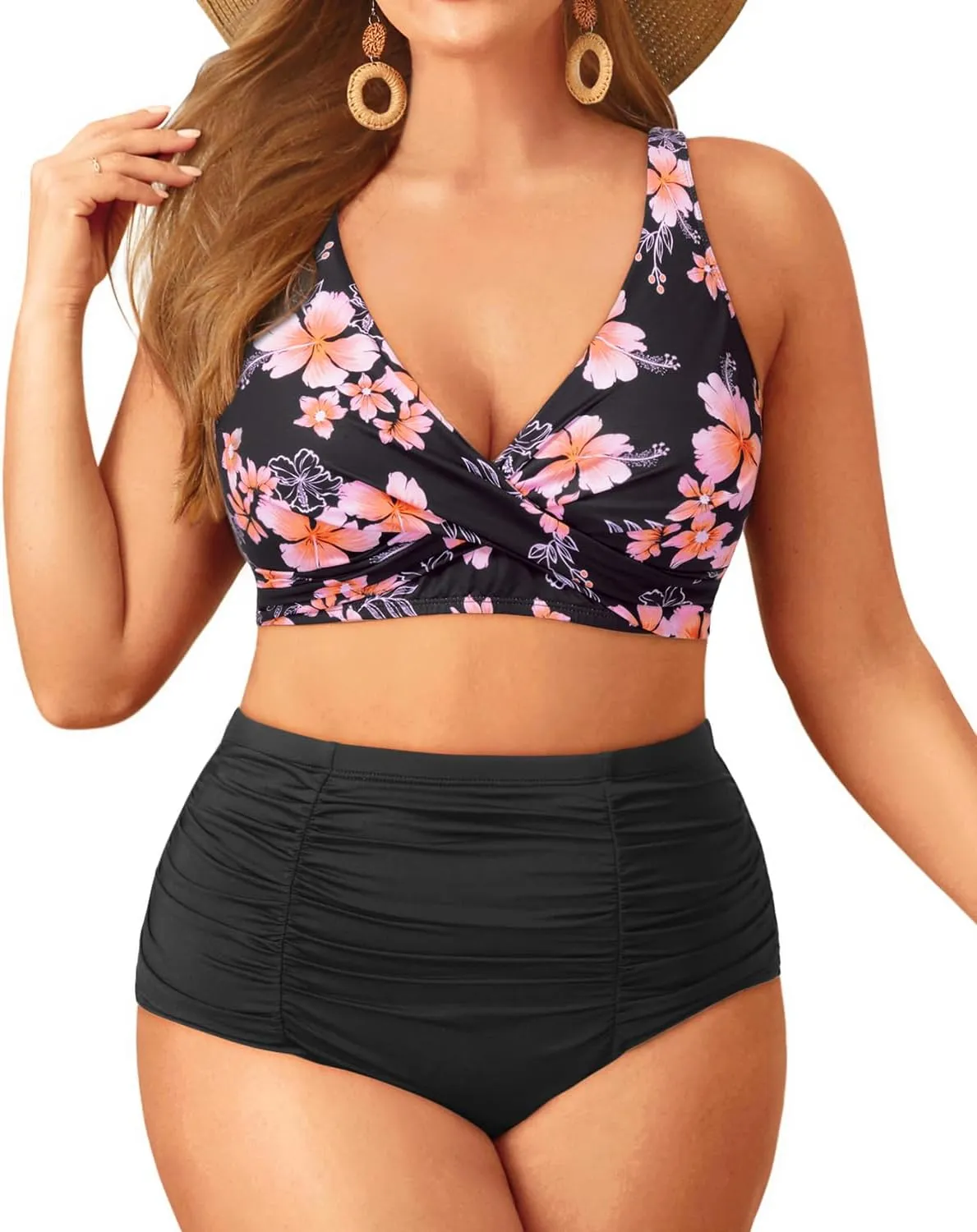 Holipick Two Piece Plus Size Swimsuits for Women High Waisted Bikini Tummy Control Bathing Suits Twist Front Swimwear