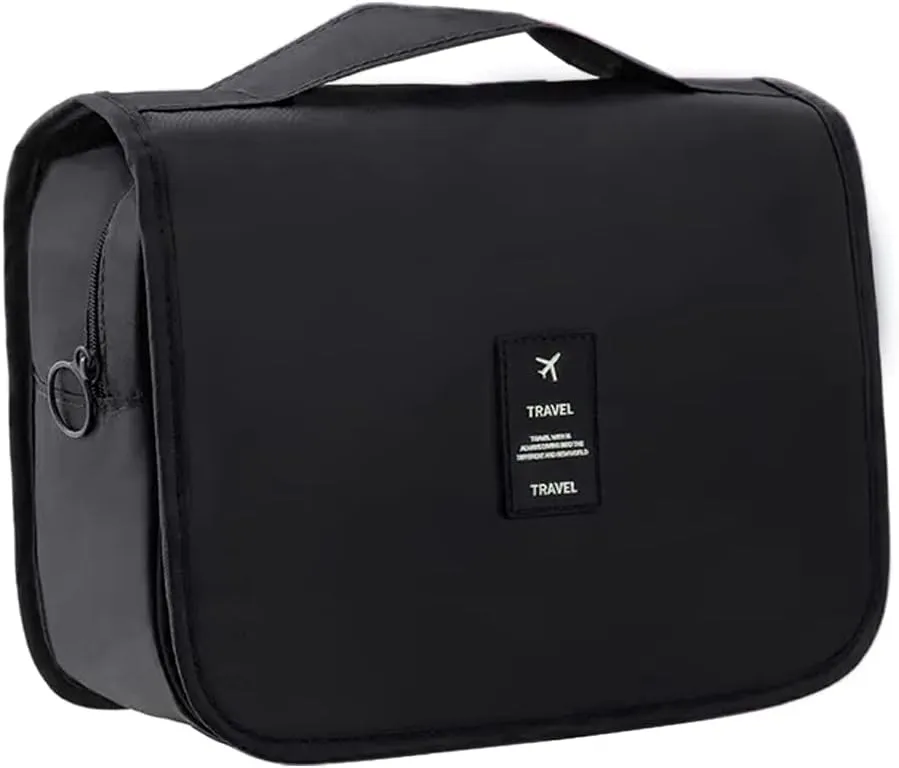 IMCUZUR Hanging Travel Toiletry Bag for Women, Water-resistant Makeup Bag Cosmetic Organizer for Traveling Accessories Toiletries (Black)