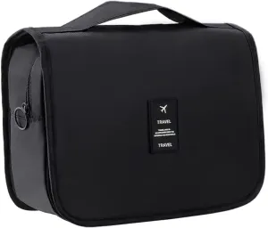 IMCUZUR Hanging Travel Toiletry Bag for Women, Water-resistant Makeup Bag Cosmetic Organizer for Traveling Accessories Toiletries (Black)