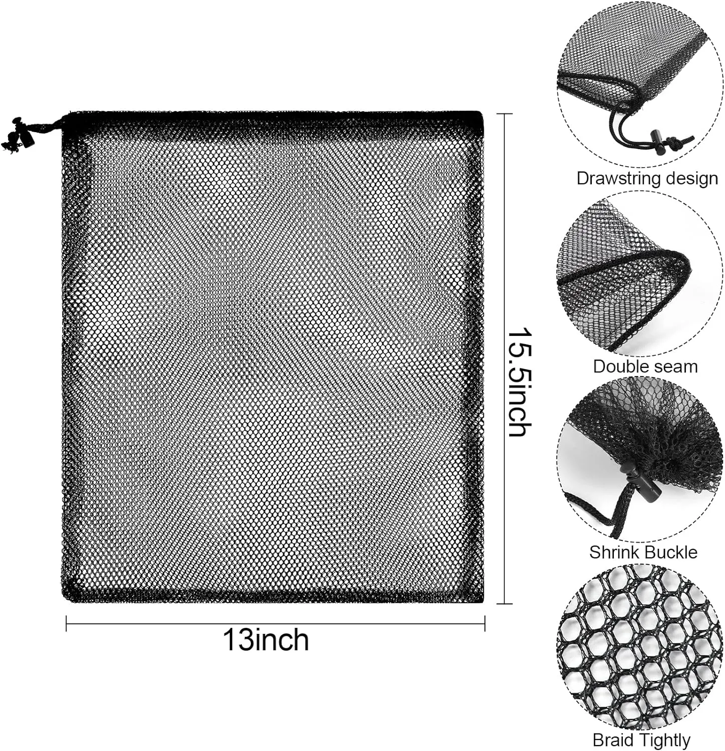 iMucci 13"X15.5" 6Pcs Mesh Laundry Drawstring Bag Nylon Drawstring Gym Bag with Cord Lock Closure