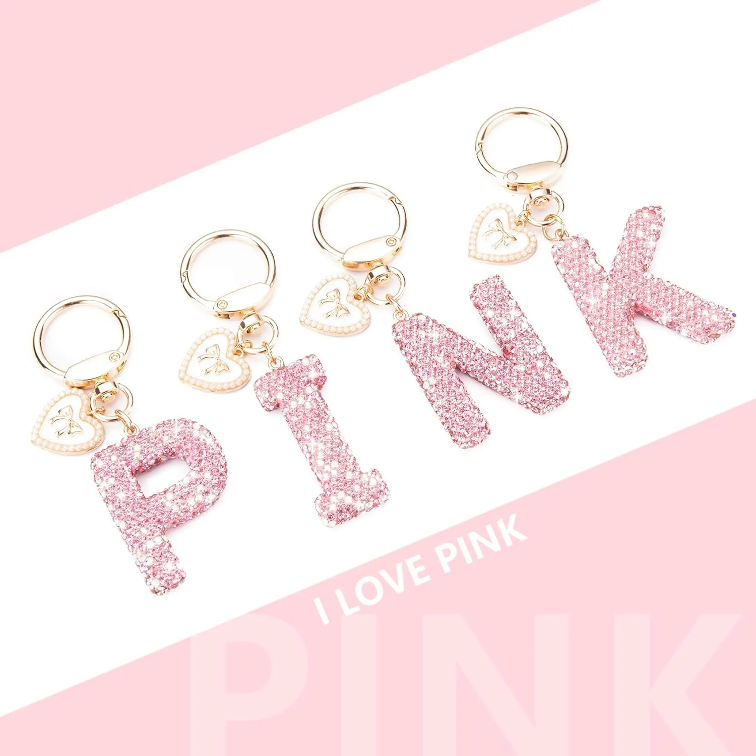 Initial Letter Keychain for Women Girl Bling Rhinestone Sparkly Bag Backpack Purse Charm Cute Pom Pom Key Chain Wristlet