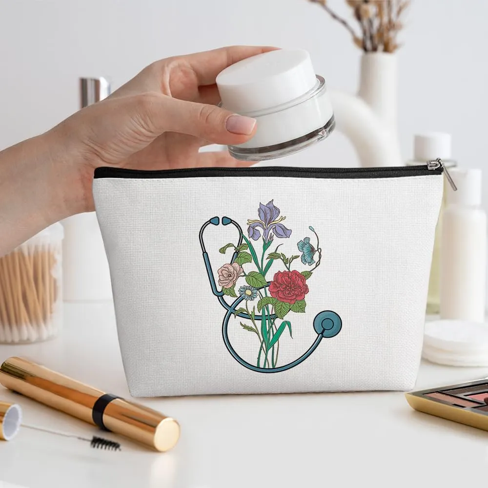 Inspirational Floral Nurse Makeup Bag Nurse Gifts Nurses Week Gifts Nurse Accessories for Work Nursing Nurse Appreciation Birthday Graduation Gifts Positive Cosmetic Bag Make up Bag for Women RN Nurse