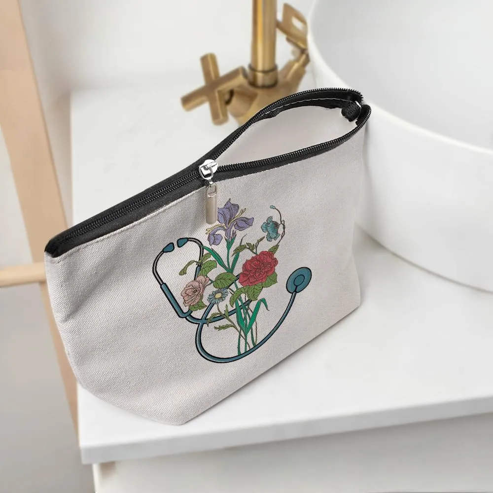 Inspirational Floral Nurse Makeup Bag Nurse Gifts Nurses Week Gifts Nurse Accessories for Work Nursing Nurse Appreciation Birthday Graduation Gifts Positive Cosmetic Bag Make up Bag for Women RN Nurse