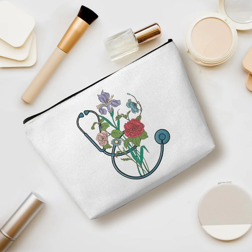 Inspirational Floral Nurse Makeup Bag Nurse Gifts Nurses Week Gifts Nurse Accessories for Work Nursing Nurse Appreciation Birthday Graduation Gifts Positive Cosmetic Bag Make up Bag for Women RN Nurse