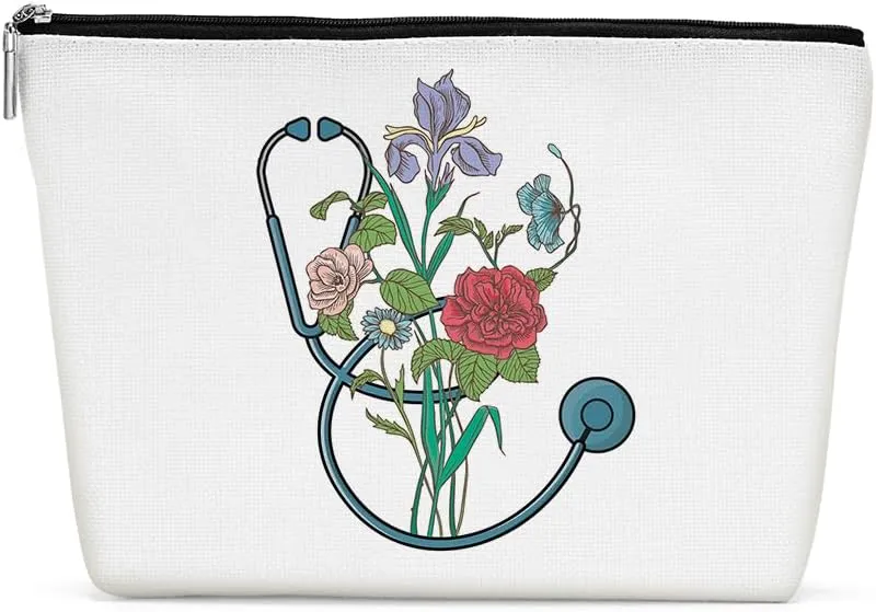 Inspirational Floral Nurse Makeup Bag Nurse Gifts Nurses Week Gifts Nurse Accessories for Work Nursing Nurse Appreciation Birthday Graduation Gifts Positive Cosmetic Bag Make up Bag for Women RN Nurse