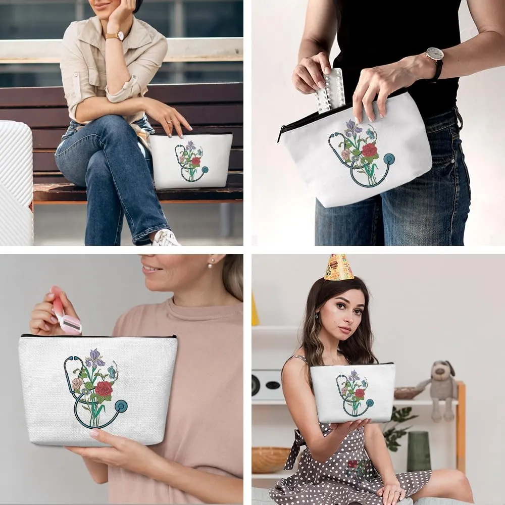 Inspirational Floral Nurse Makeup Bag Nurse Gifts Nurses Week Gifts Nurse Accessories for Work Nursing Nurse Appreciation Birthday Graduation Gifts Positive Cosmetic Bag Make up Bag for Women RN Nurse