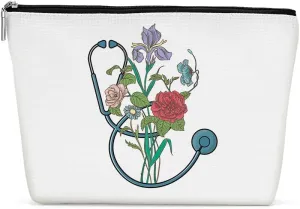 Inspirational Floral Nurse Makeup Bag Nurse Gifts Nurses Week Gifts Nurse Accessories for Work Nursing Nurse Appreciation Birthday Graduation Gifts Positive Cosmetic Bag Make up Bag for Women RN Nurse