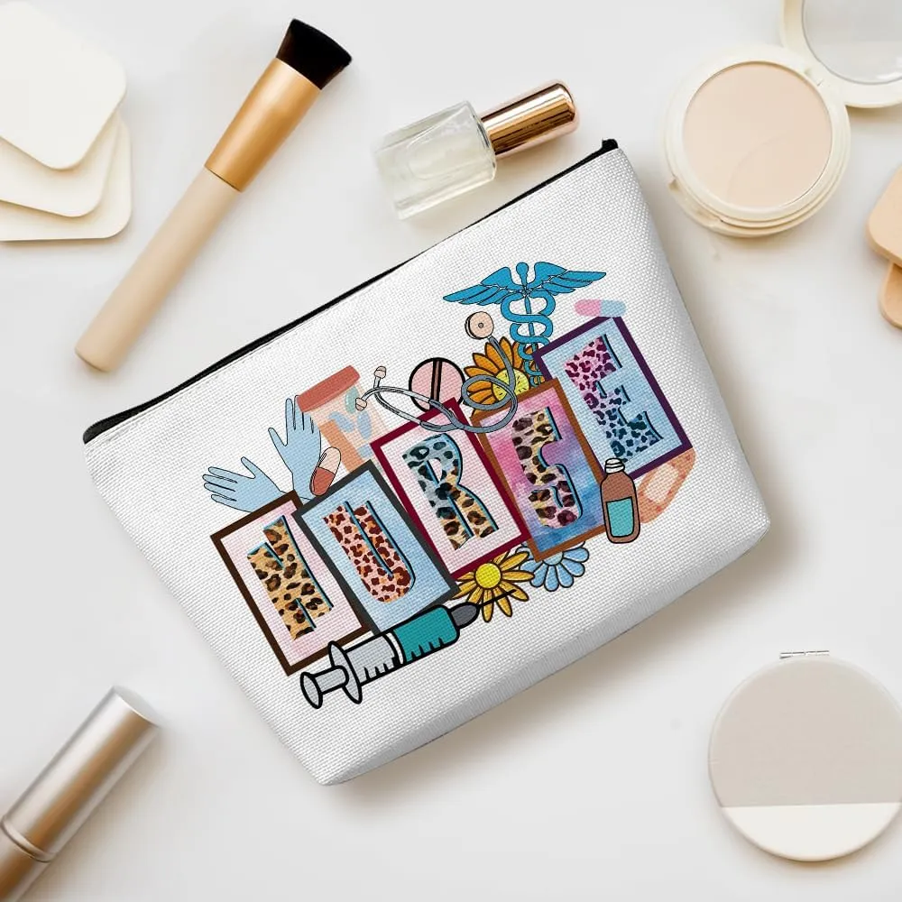 Inspirational Leopard Nurse Makeup Bag Nurse Gifts Nurses Week Gifts Nurse Accessories for Work Nursing Nurse Appreciation Birthday Graduation Gifts Cosmetic Bag Make up Bag for Women RN Coworker