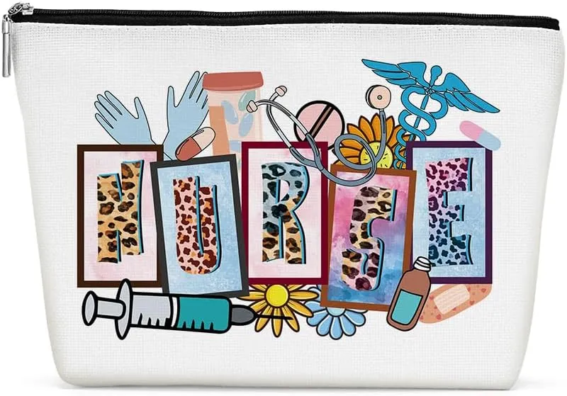 Inspirational Leopard Nurse Makeup Bag Nurse Gifts Nurses Week Gifts Nurse Accessories for Work Nursing Nurse Appreciation Birthday Graduation Gifts Cosmetic Bag Make up Bag for Women RN Coworker