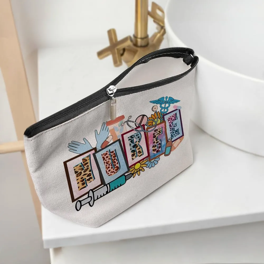 Inspirational Leopard Nurse Makeup Bag Nurse Gifts Nurses Week Gifts Nurse Accessories for Work Nursing Nurse Appreciation Birthday Graduation Gifts Cosmetic Bag Make up Bag for Women RN Coworker