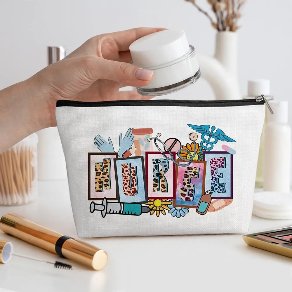 Inspirational Leopard Nurse Makeup Bag Nurse Gifts Nurses Week Gifts Nurse Accessories for Work Nursing Nurse Appreciation Birthday Graduation Gifts Cosmetic Bag Make up Bag for Women RN Coworker