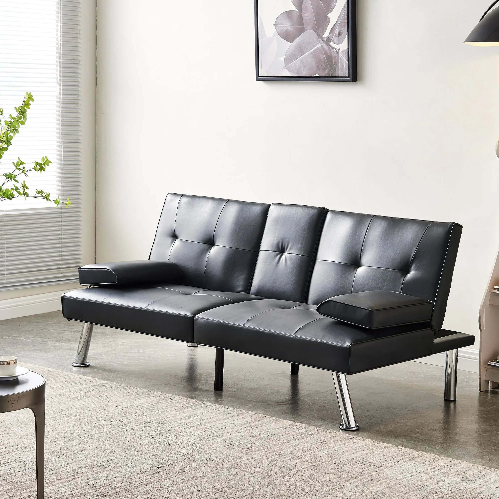 Jax Convertible Faux Leather Sofa Bed  - Black