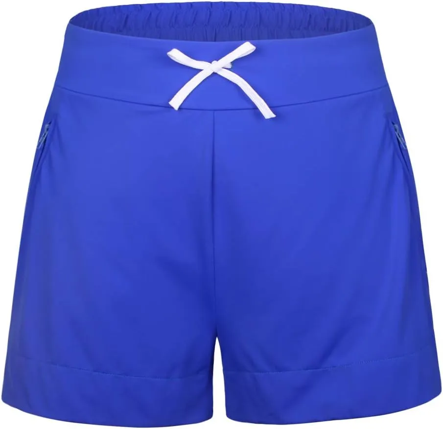 JINXUEER Plus Size Solid Board Shorts Tankini Bikini Swimwear Bottom Mid Waisted Swimsuit with Briefs and Pocket for Women