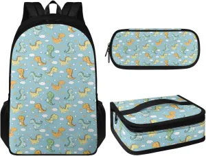 JoyLamoria Dinosaur Print Insulated Lunch Box Laptop Backpack Pencil Case 3 Pack Cooler Bag Messenger Bag Accessories