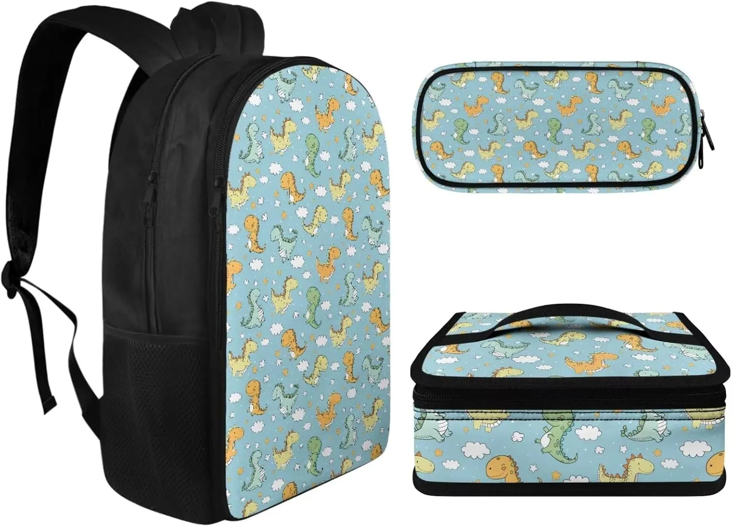 JoyLamoria Dinosaur Print Insulated Lunch Box Laptop Backpack Pencil Case 3 Pack Cooler Bag Messenger Bag Accessories