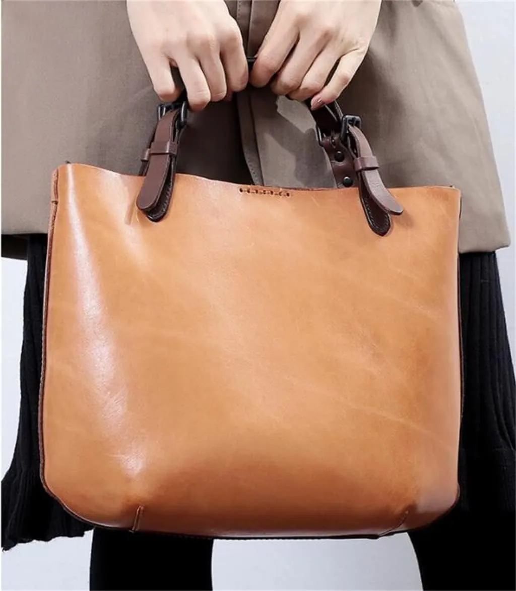 JSEIAJB Women's Bags Vintage Bucket Tote Bags Handbags Leather Handbags