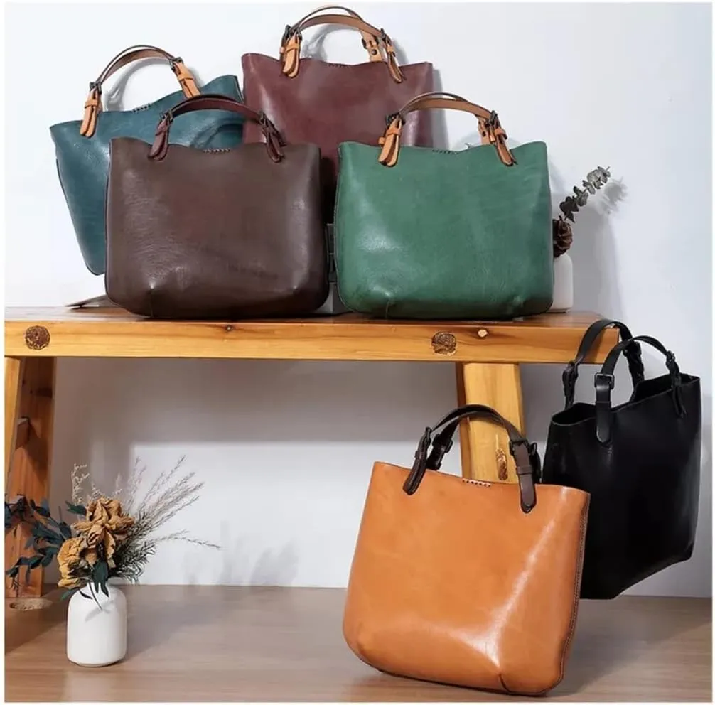 JSEIAJB Women's Bags Vintage Bucket Tote Bags Handbags Leather Handbags