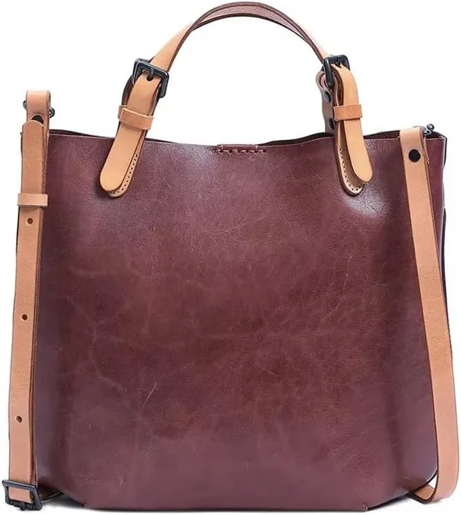 JSEIAJB Women's Bags Vintage Bucket Tote Bags Handbags Leather Handbags